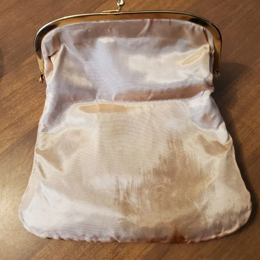 Red Velvet Evening Folding Clutch Hand Bag Purse Vintage Gold Tone Hardware